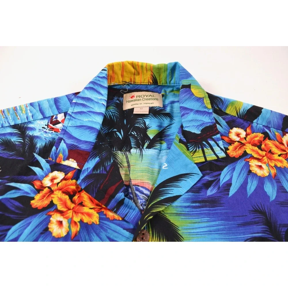 Royal Hawaiian Creations Aloha Tropical Shirt‎ Men's Medium Palm Trees Catamaran